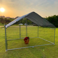 Mesh Chicken Wire Walk-in Chicken Coop Poultry Cage Run Hen House Shaped Coop with Waterproof and Anti-Ultraviolet Cover