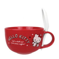 小禮堂 Hello Kitty 新骨瓷湯杯 附匙 (紅咖啡款)