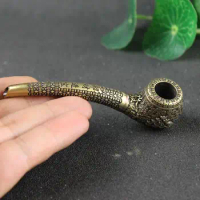Retro Brass Copper Many Coins Wealth Carved Smoke Cigarette Holder Filter Tobacco Smoking Pipe Accessories Father Grandpa's gift