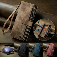 EUCAGR Luxury Card Holder Strap Zipper Wallet Book Leather Case For Samsung Galaxy Z Fold 3 4 5 Pocket Cover For Galaxy Z Fold5