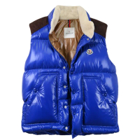 【MONCLER】簡約品牌LOGO雙向拉鍊輕便厚羽絨保暖背心(藍/咖 3/L)