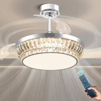 US Fandelier Ceiling Fan with Light, 42 Inch Crystal Retractable Ceiling Fan with RGB Light &amp; Remote Control,