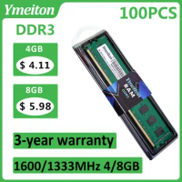 New Sealed memoriam ddr3 Wholesales 100PCS Ymeiton 1333MHz 1600MHz 4GB 8GB U-DIMM RAM 240Pin 1.5v PC Desktop Memory