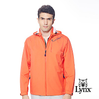 【Lynx Golf】男款防水透濕功能經典山貓印花拉鍊胸袋設計長袖可拆式連帽外套-橘色