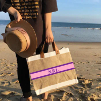 Personalized monogramed striped Book Tote Bag, Shopper juter, bride honeymooning Beach Totes, custom beach travel tote bag