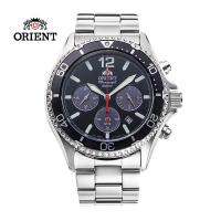 【ORIENT 東方錶】ORIENT東方錶 Quartz Sports系列太陽能跑馬計時腕錶 鋼帶款 黑色 - 42.8 mm(RA-TX0202B)