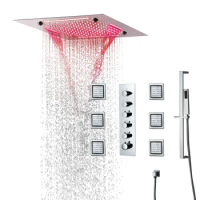 20 Inches Luxury Ceiling Smart LED Big Rain Shower Head Mist Thermostatic Faucet Sets Mixer Valve Massage Slide Hand Shower