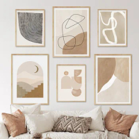 Abstract Boho Beige Blush Geometric Wall Art Poster Minimalist Canvas Paintings Picture Print Living Room Interior Home Decor