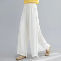 Chinese Style Bottom For Women Cotton Linen Pants Woman Orient Loose Wide Leg Trousers Split Breathable Casual Outfit TA2370