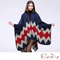 【Elodie】撞色斗篷 保暖斗篷/歐美時尚幾何花紋撞色保暖披肩 斗篷 披風(大菱形紅)
