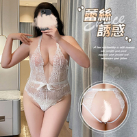 棉花糖女孩大尺碼｜綁脖裸背Ｖ字美胸透膚雙線開襠連身衣｜情趣睡衣 性感內衣 角色扮演服 【本商品含有兒少不宜內容】