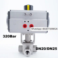 DN20/DN25 32Mpa 300bar High Pressure Ball valve 3 Way Stainless steel SS304 Pneumatic Ball Valve 3/4 1 inch T L Type For Gas