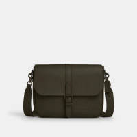 【COACH】蔻馳官方直營 WARNER經典Logo皮革郵差包-1J/橄欖綠色 土褐色(CAJ81)