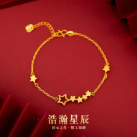 Imitation Real 18K Gold Stamps 999 Plating Twisted Chain Bracelet Pure Adjustable Star Chain for Women Wedding Fine Jewelry Gift