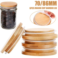 6Pcs Bamboo Mason Jar Lids with Straw Hole 70mm/86mm Wide Mouth Lid Bamboo Jar Lids with Silicone Sealing Rings for Can Glass