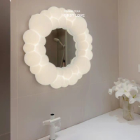 Makeup Mirror Bathroom Round Girls Lighted Bedroom Shower Cute Design Modern Mirror Wall Hanging Miroir Ledwall Sticker Decor