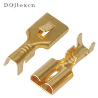 50/100/200/500 Pcs Brass Gilded 6.3MM Female Spade Crimp Terminal Brass Wire Connector For Car Relay DJ623-E6.3B DJ623-E6.3C H62