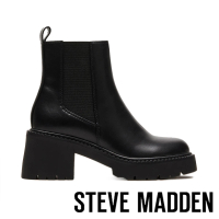 【STEVE MADDEN】TACTIC 皮革粗跟短靴(黑色)