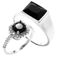 ELFI Black Nathan Jane 925 Silver Couple Ring C609