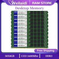 50Pcs DDR3 8GB Memoria RAM 1333Mhz PC3-10600 1600Mhz PC3-12800 Desktop Memory DIMM 240 Pins 1.5V NON ECC Pc Computer Memoria