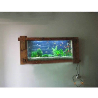 Custom Solid Wood Wall Mounted Aquarium Goldfish Tank Carbonized Wood Ecology