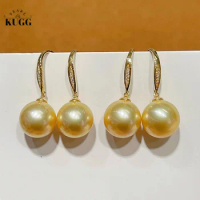 KUGG PEARL 18k Yellow Gold Earrings 10-11mm Natural South Sea Gold Pearl Drop Earrings Luxury Shiny Design Jewelry for Women