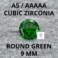 CUBIC ZIRCONIA A5 / AAAAA 9 MM ROUND GREEN / 1 PCS