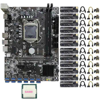 B250C BTC Mining Motherboard 12 USB3.0 to PCIE Graphics LGA1151 DDR4 DIMM with 12X009S Plus PCIE Riser Card+1XG4400 CPU