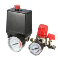 Air Compressor Pump Pressure Control Switch 4 Port 240V Manifold Relief Regulator 90-120PSI Control Valve With Gauge