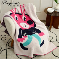 REGINA Cute Rabbit Design Throw Blanket Winter Downy Soft Cozy Microfiber Knitted Cartoon Blanket Sofa Bed Warm Wrap Blankets
