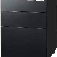 3-Drawer Mobile File Cabinet with Smart Lock, Pre-Assembled Steel Pedestal Under Desk,Large Storage Space, Black/White