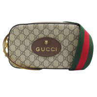 【二手名牌BRAND OFF】GUCCI 古馳 烏木色/黃色 Supreme帆布花紋 雙G 虎頭 相機包 肩背包 #476466