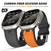 Soft silicone carbon fiber band for Apple Watch Ultra 2 49mm 45mm 44 42mm sport bracelet correa For iWatch Series 9 8 7 se 6 5 4