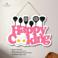Zehandcraft - Hiasan Dinding Happy Cooking Ukiran Kayu 30x20 Cm