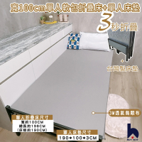 【百崴收納】含台灣製床墊 100*198CM 單人加大軟包頭免安裝摺疊床(摺疊鐵床/宿舍床/單人加大/床架/床墊)