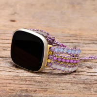Unique Boho Wax Rope Purple Stone Fitbit Watch Band Purple Mica Power Fitbit Watch Strap Natural Stone Healing Jewelry Wholesale