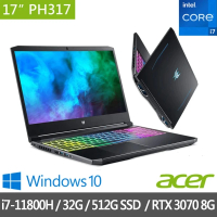 【Acer 宏碁】特仕版 PH317-55-73N6 17吋獨顯電競筆電(i7-11800H/16G/512G SSD/RTX3070/+16G記憶體 含安裝)