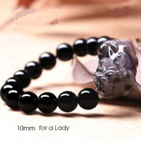 Women High-end Treasure Ice Obsidian Bracelets Feng Shui Healing Crystals Hand Chains Black Tourmaline lemurian quartz 10mm * 15