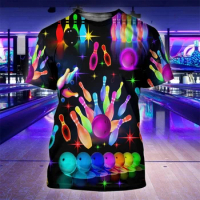 Bowling Jersey Men's T-Shirt Summer Fashion Streetwear O Neck Casual Short-Sleeve Gym Tops Men Clothing Club Uniform Clothes 4XL
