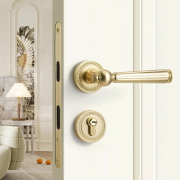 臥室門鎖室內木門門鎖金色法式門把手家用磁吸靜音房間輕奢分體鎖