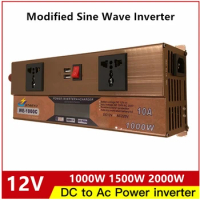 1000W 1500W 2000W Modified Sine Wave Inverter Car Battery Charger Power DC 12V to AC 220V Voltage Converter 10A Battery Charger