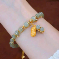 Gelang giok asli batu kacang hijau titanium Perhiasan Titanium Bracelet Wanita Gelang Kristal Asli L