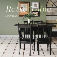 Retro American style solid wood dining table and chair combination retractable folding dining table elegant black French rectang