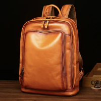 2021 New Genuine Leather Men's Backpack Vintage Cowhide Travel Backpack Personalized Trendy Men's Backpack Computer Bag