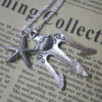 Poseidon Percy Jackson Lightning Thief Necklace Antiqued Silver Trident Greek God Sea Mount Olympus