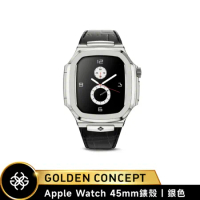 【Golden Concept】Apple Watch 45mm ROL45-SL-BK 黑色皮革錶帶 銀色不銹鋼錶框