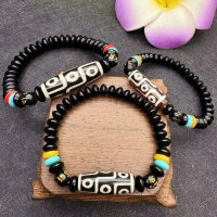 Tibetan Nine-Eyed Dzi Bead Bracelet Three-Eyed Dzi Bead Bracelet Ethnic Style Women's Six-Word Mantr