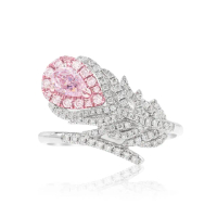 【AURORA 歐羅拉】GIA 30分水滴形 梨形天然粉紅鑽石18K金鑽戒 天使羽翼(Faint Pink)
