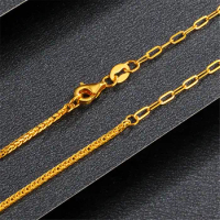 Pure Solid 999 24K Yellow Gold Chain Women Wheat O Link Necklace