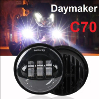 Daymaker Lampu Motor.C70 LED 2 warna 4,5 inch Bulat Hitam